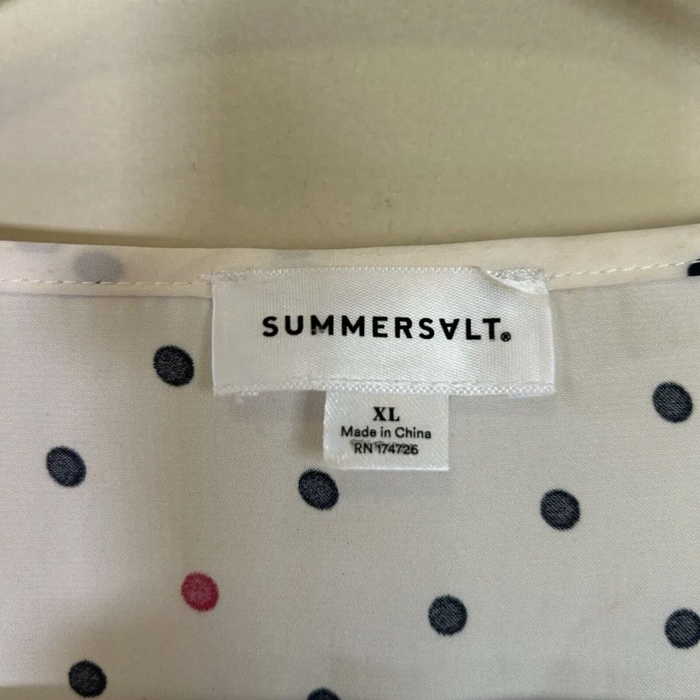 Summersalt Womens Polka Dot‎ Puff Sleeve Top XL V-Neck Smocked Hem Cream NWOT - Image 6