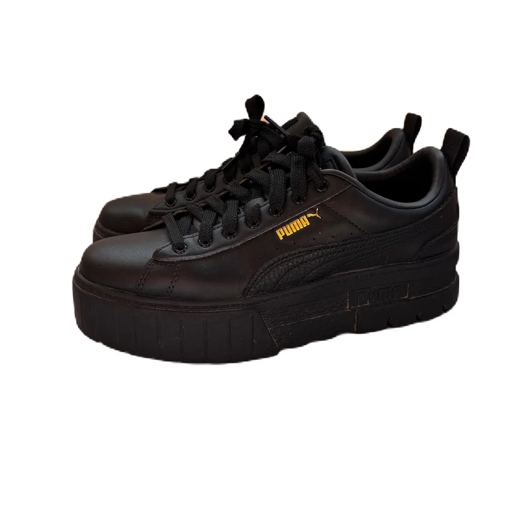 Puma Mayze Platform Sneakers Black‎ Classic Wedge Low Boot Leather Logo Size 9 - Image 5