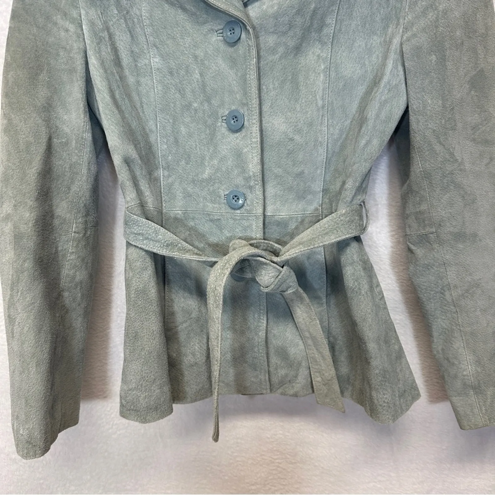 Wilsons‎ Leather Light Green Long Sleeve 100% Genuine Leather Button Jacket Sz M - Image 2