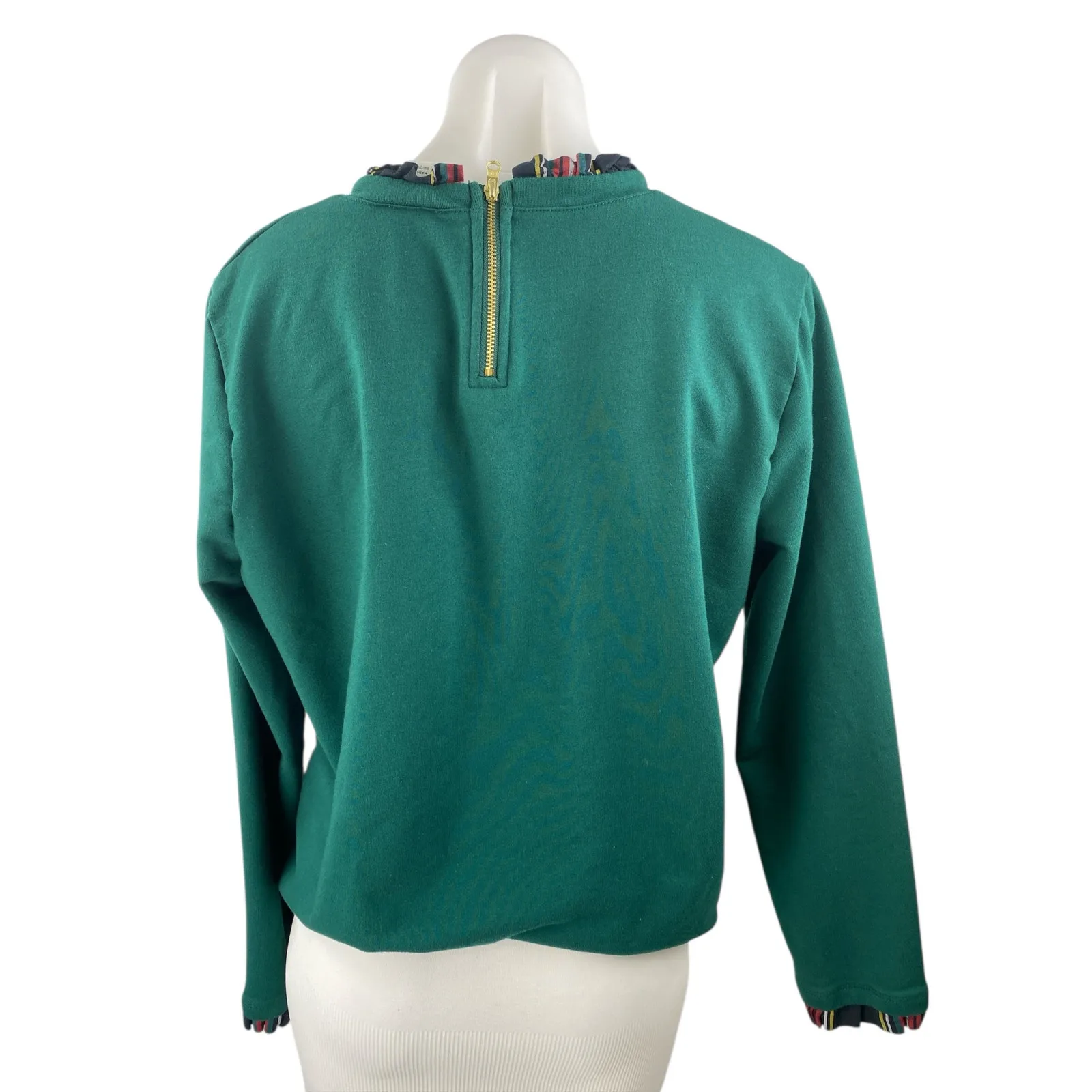 J.Crew Tartan Ruffle Collar Women's Green Long Sleeve Sweatshirt Sweater Top L Size L - Image 2