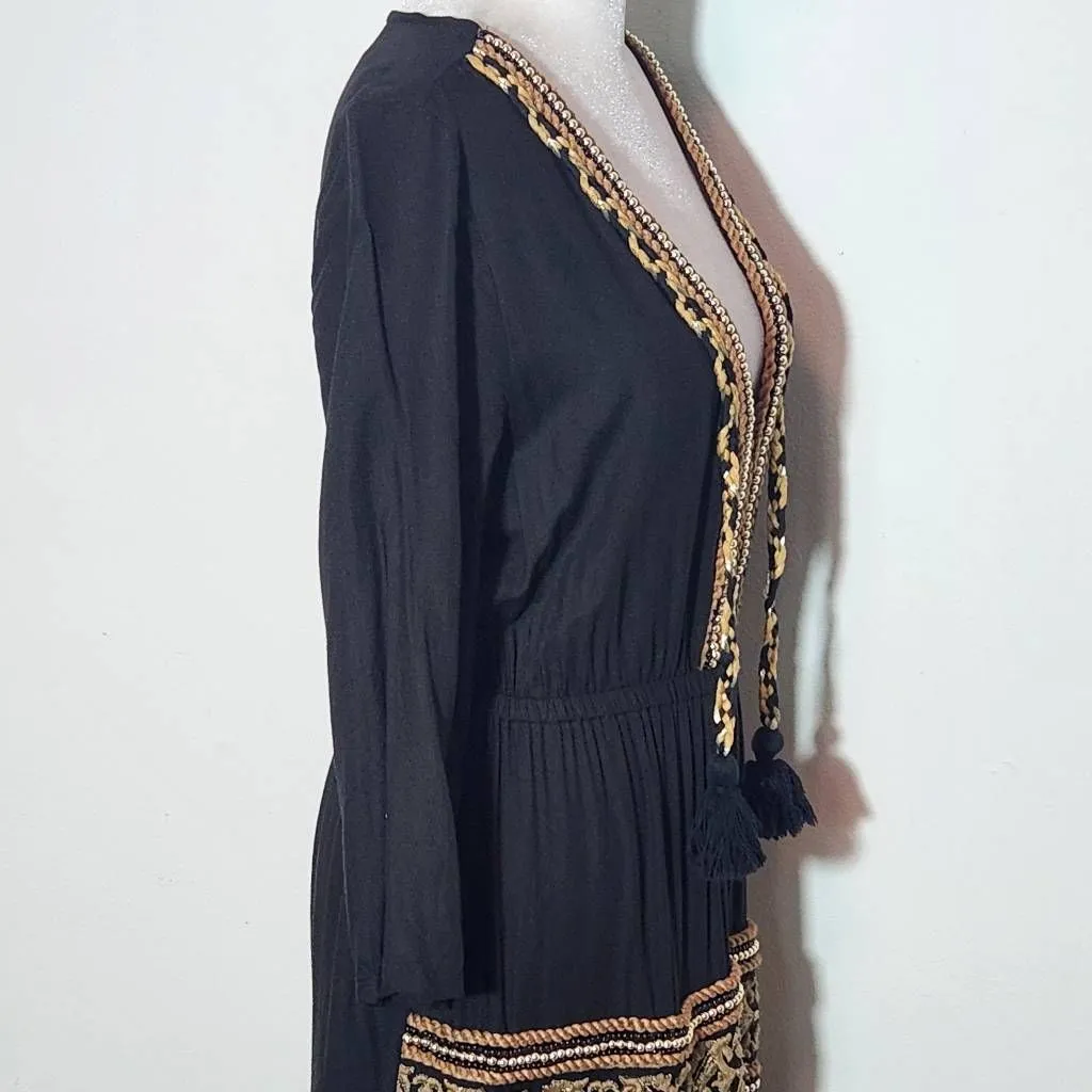 Venus Black Tiered Boho Maxi Dress Size 4 Black Embroidered Beaded Boho Dress - Image 6