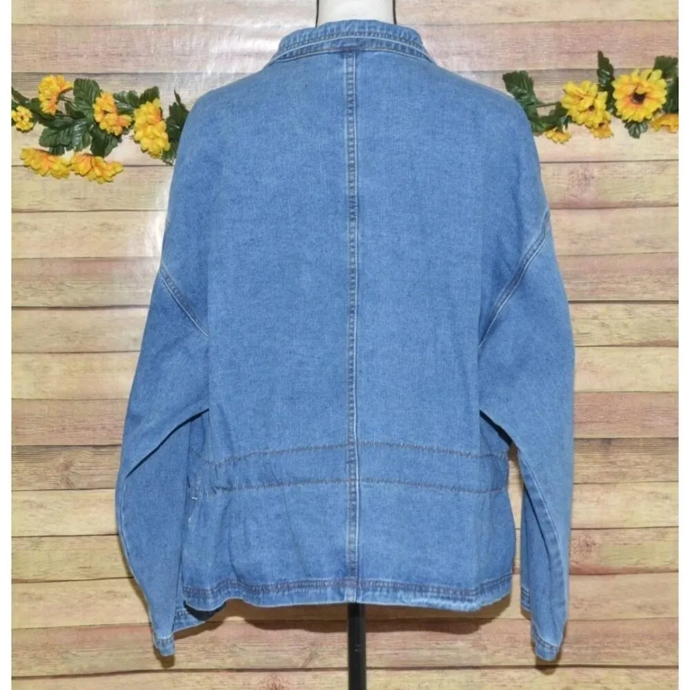 Wishlist Oversized Blue Denim Snap Button Front Jean Jacket Size S/M Belted - Image 10