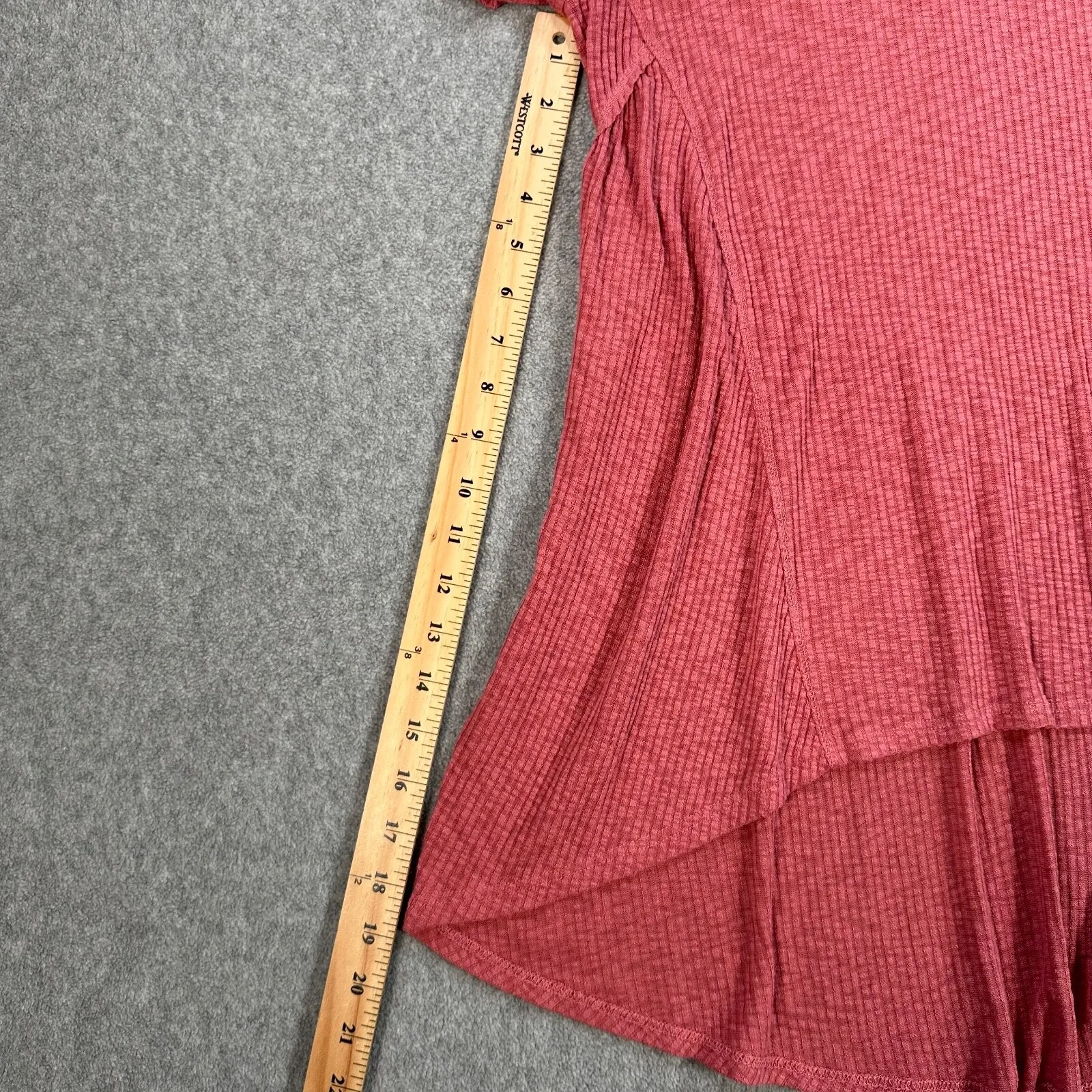 Andree by Unit Ribbed High Low Tunic Size Large Rose Short Sleeve Raw Hem Modest - Image 5