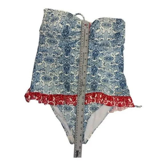 U.S. Polo Assn. Women's Blue White Red Paisley Halter One PieceSwimsuit‎ Top M - Image 9