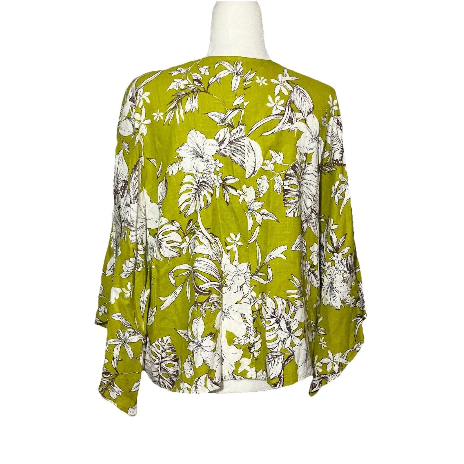 Sweet Rain Linen Blend Sz. XL  Blouse Floral Tie At Hem Crop VNeck BOHO - Image 2