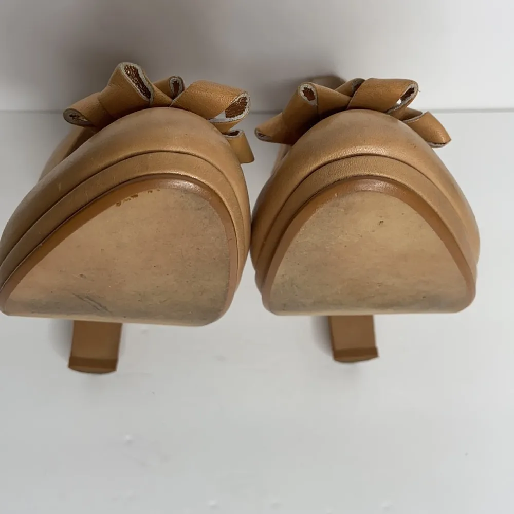 Miss Albright Tan Bow Leather Platform High Heels Size 8.5 - Image 21