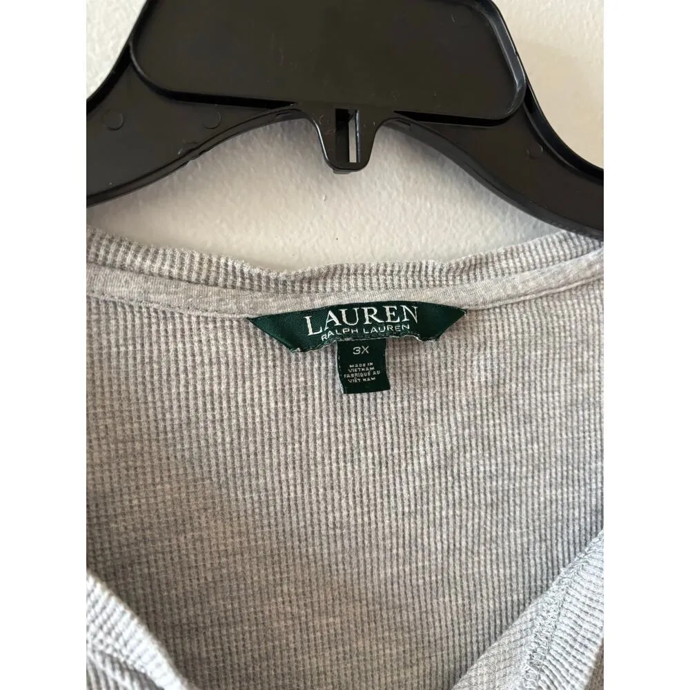 Lauren Ralph Lauren Womens Lace Up Waffle Knit Top 3X Gray Cotton Winter - Image 2