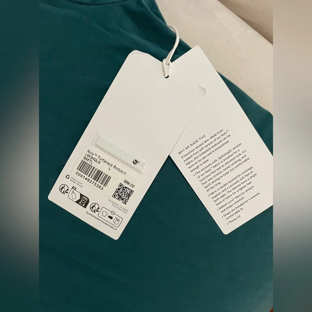 Lululemon NWT Wundermost Ultra Soft Nulu Turtleneck Storm Teal Bodysuit Size L - Image 9