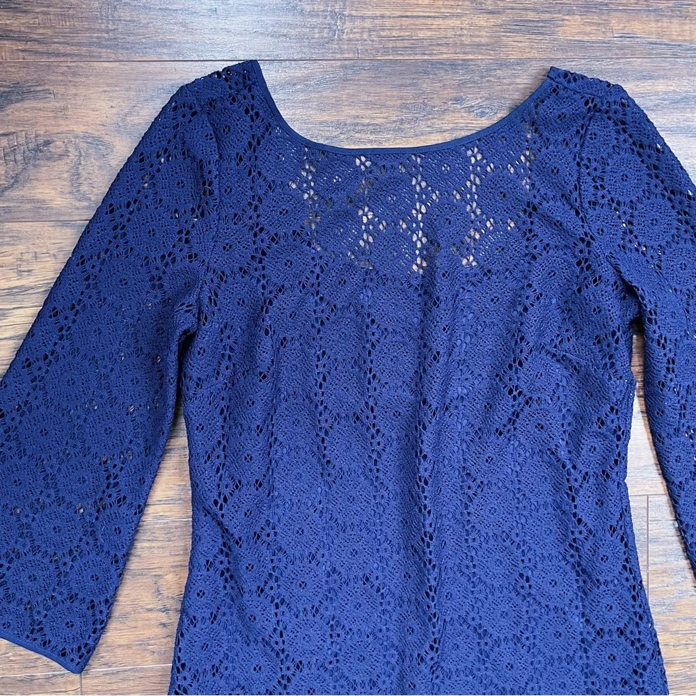 Lilly Pulitzer • Topanga Crochet Dress knit Breakers Lace bell sleeve True Navy - Image 4