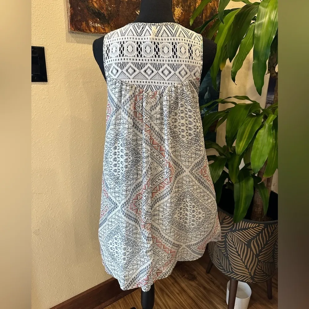 Red Camel Boho Peasant Dress with Crochet Lace Detail M - Image 5