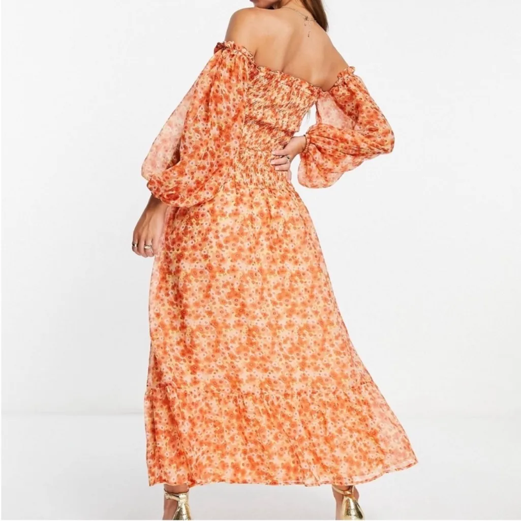 ASOS Floral Long Sleeve Smocked Dress - Off shoulder - Image 8