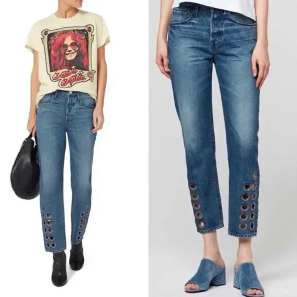 3x1 Hollow Higher Ground Grommet Boyfriend Crop Dita Jeans $365 Size 24 - Image 2