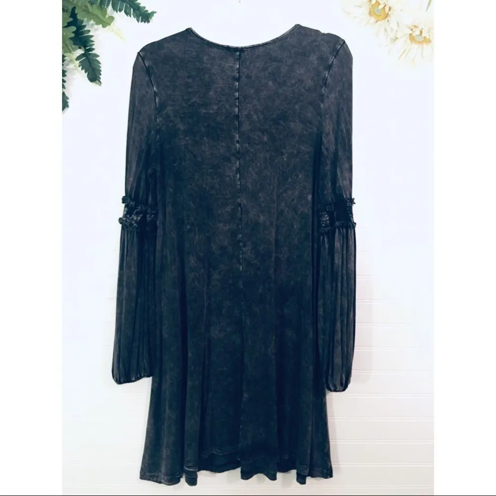Altar’d State Boho Acid Wash Black Long Sleeve Dress - Image 5