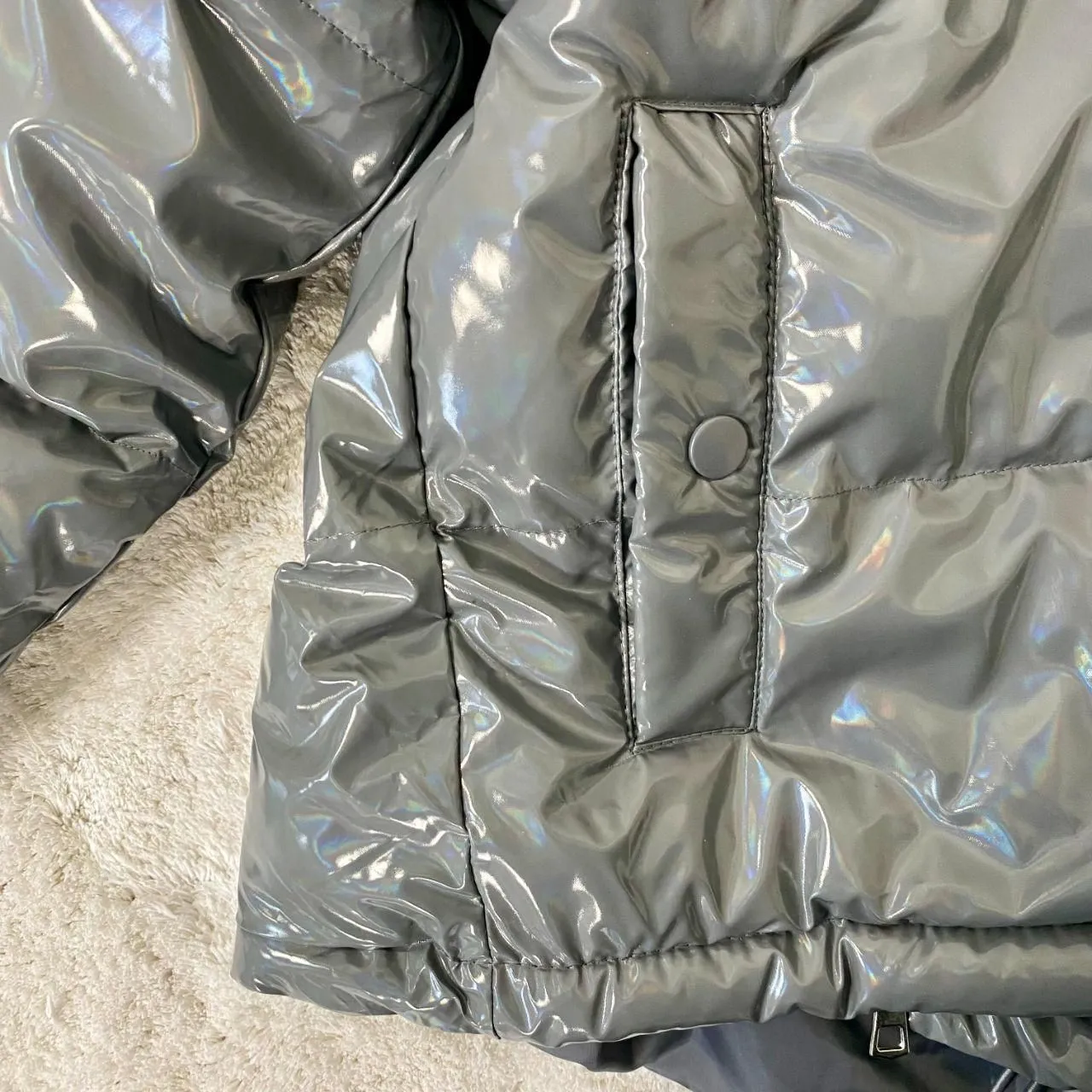 Faded Rose Essential Chunky Silver Gray Iridescent Puffer Winter Jacket M Size M - Image 6