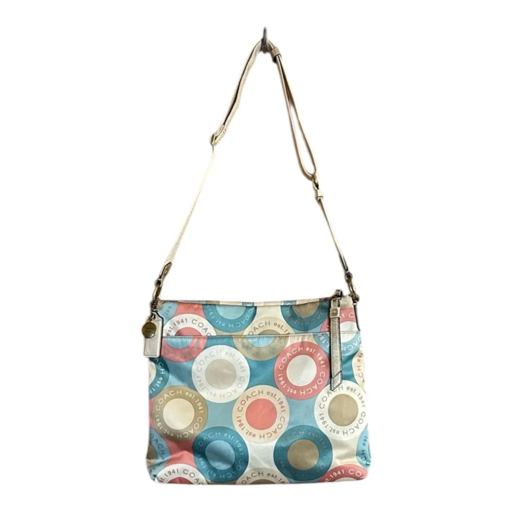 Coach 2012 SnapHead Op Art Beige and Blue Circle Print Crossbody Bag - Image 2