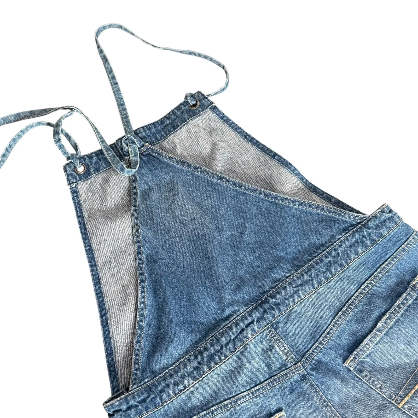 American Eagle Denim Overalls Romper‎ Shorts Blue Size M Shortall Distressed - Image 9