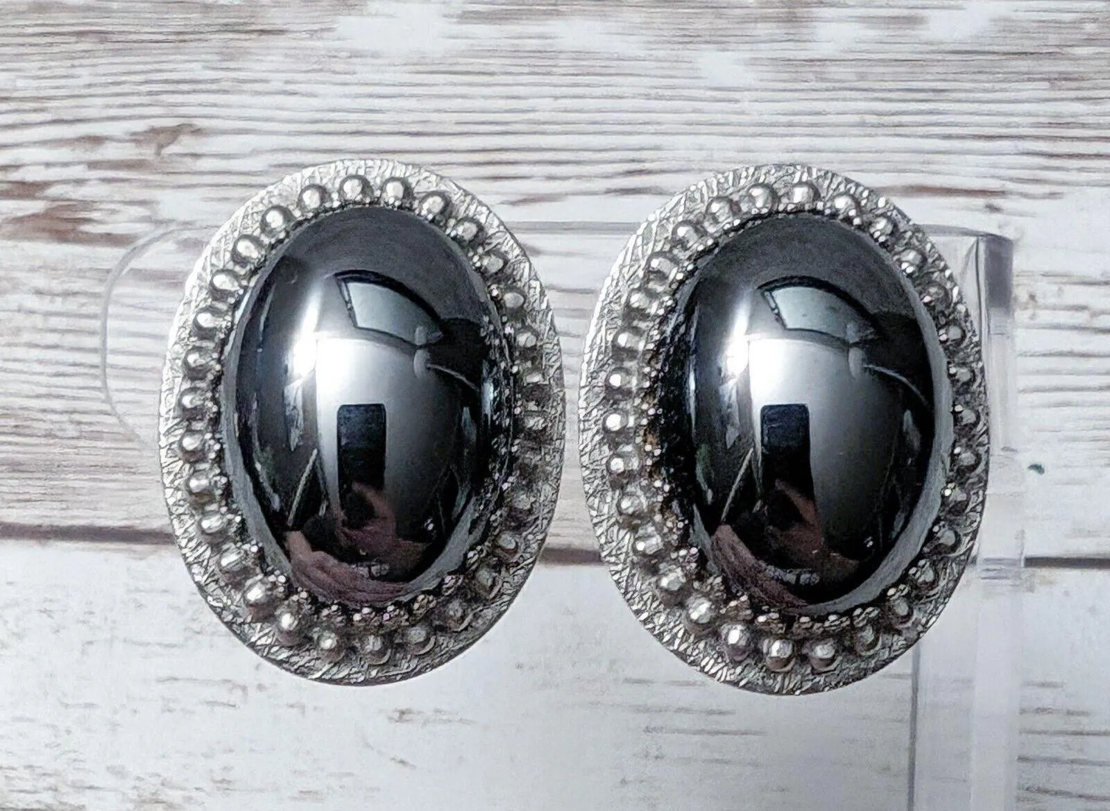 Vintage Whiting & Davis Co Clip On Earrings Silver Tone & Dark Silver Tone Oval - Image 3