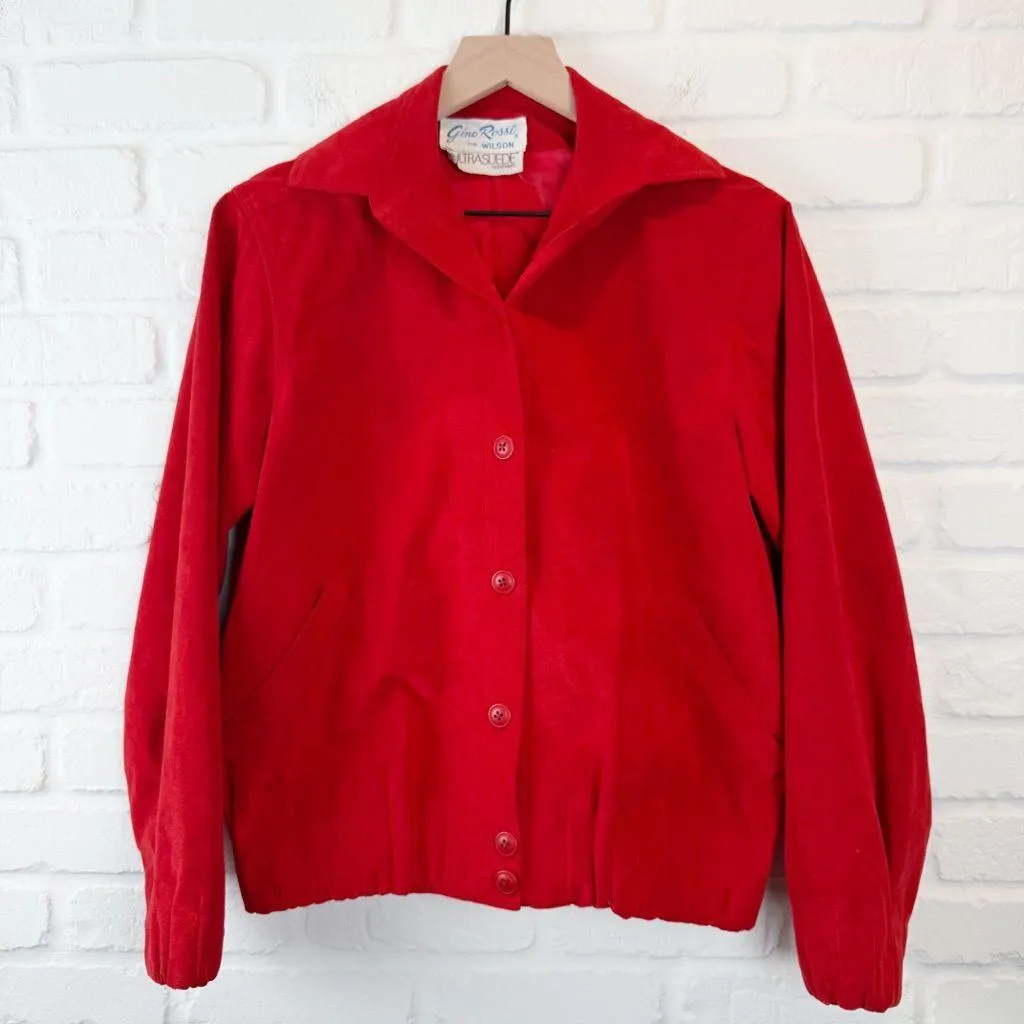 Vintage Gino Rossi for Wilson Red Ultra Suede Jacket Union Made Bomber size 8 - Image 5