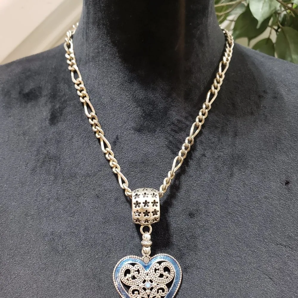 Womens Fashion Blue Collar Pendant Heart Locket Necklace with Lobster Clasp Gold - Image 2