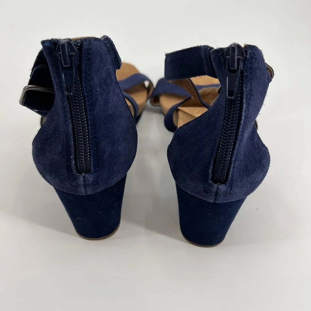 Lucky Brand Women's navy blue Kenadee Wedge open toe leather Sandal Size 9 - Image 9