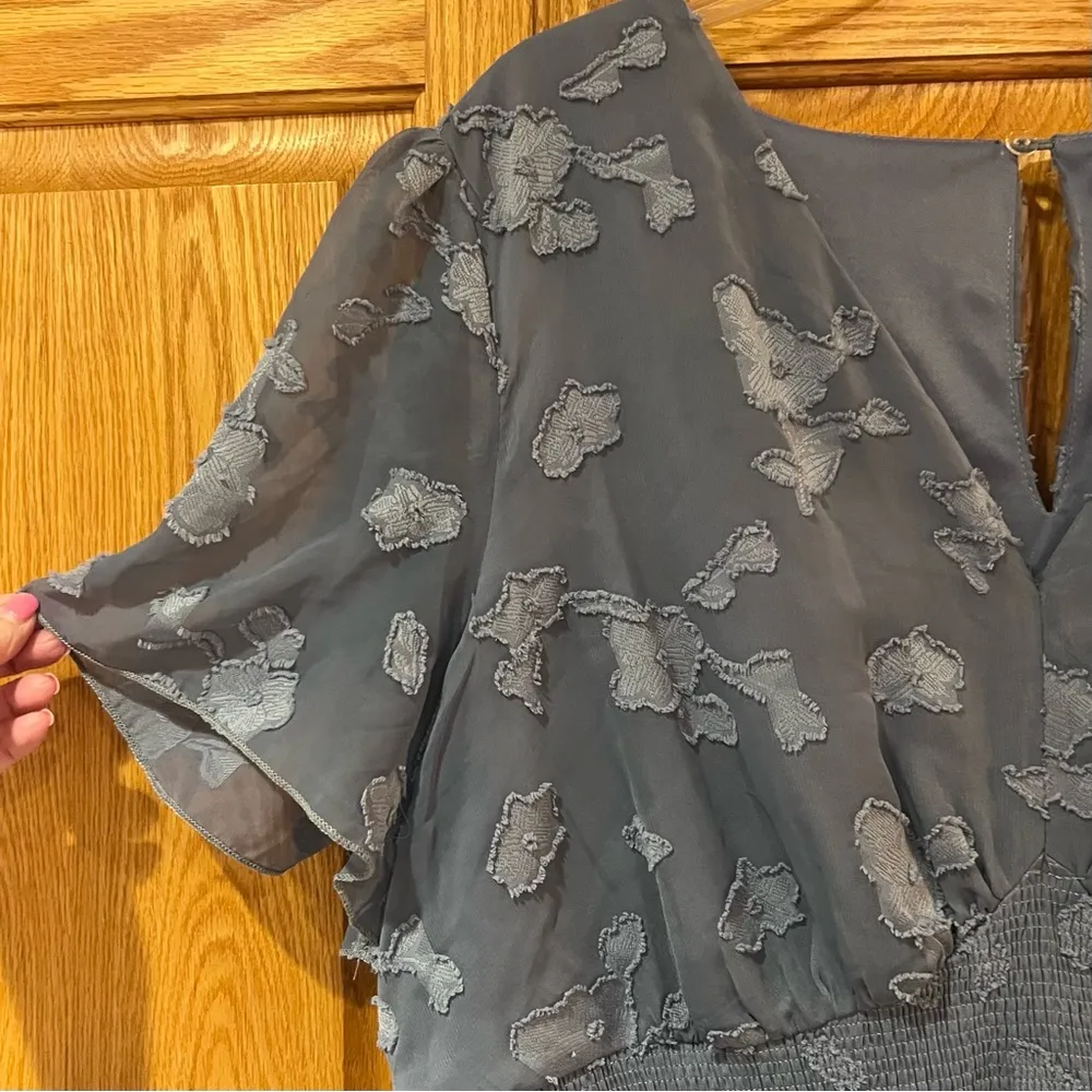 Baltic Born June Smocked Waist Floral Burnout Chiffon Midi Dress in Blue Size 3X - Image 13