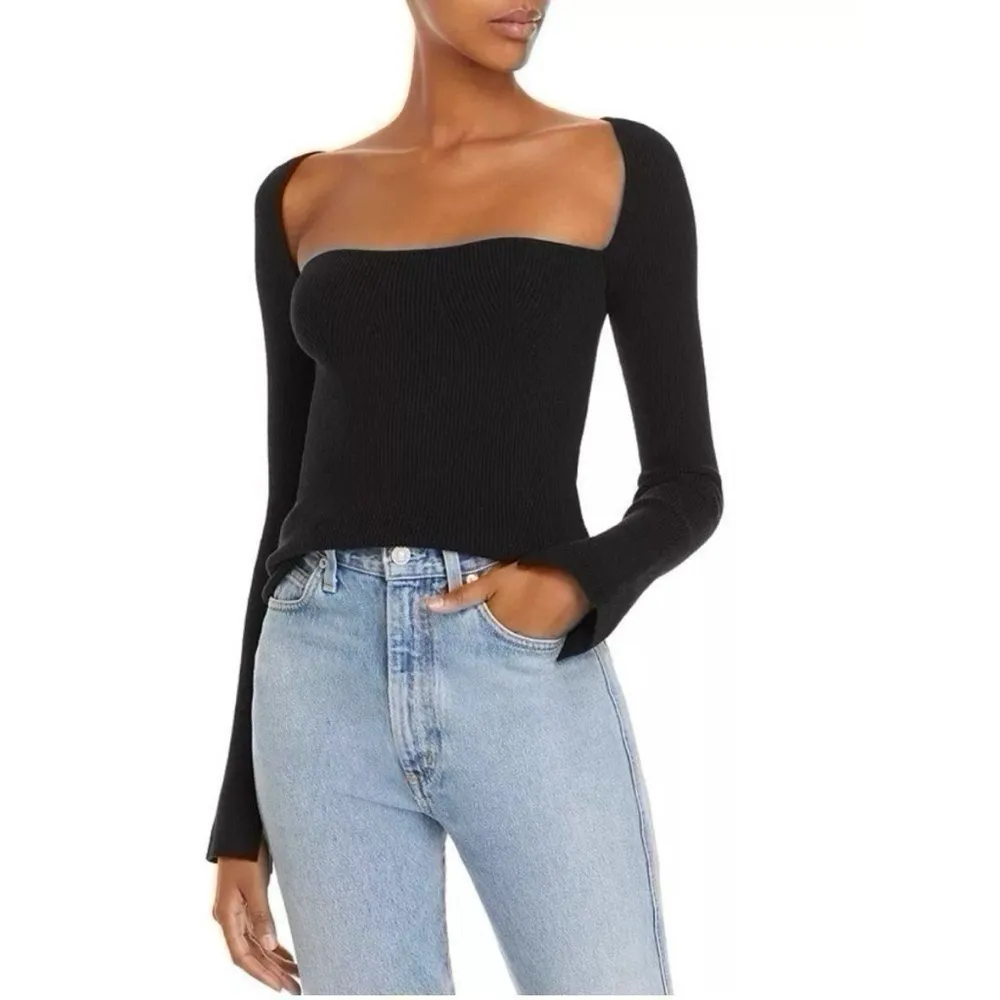 Eleven Six Elle Bodycon Ribbed Sweater Size Small Black - Image 7