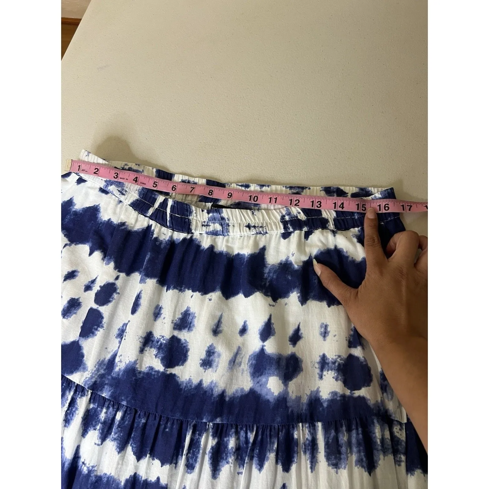 The Pyramid Collection Midi Skirt Womens Large Blue White Tie Dye Pull On Boho - Image 6