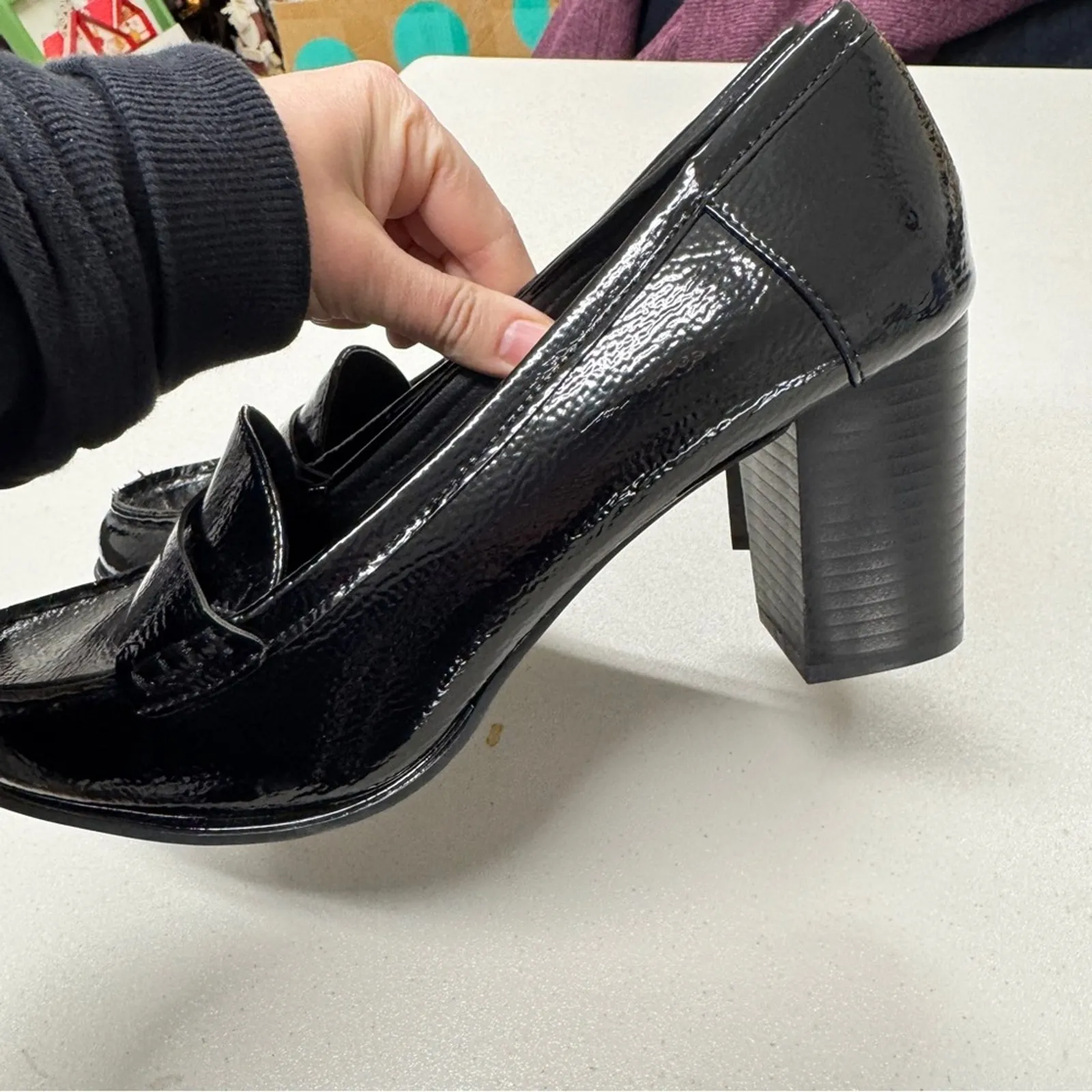 Jones New York Black Faux Patent Leather Heeled Penny Loafer Women’s 10 Preppy - Image 4