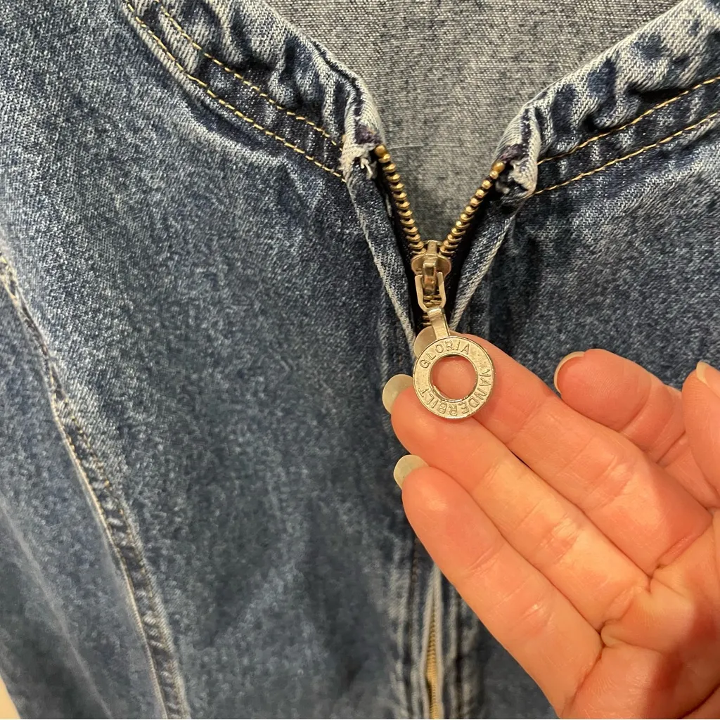 Cute vintage 80s-90s denim zip front mini jumper pockets Gloria Vanderbilt - Image 5