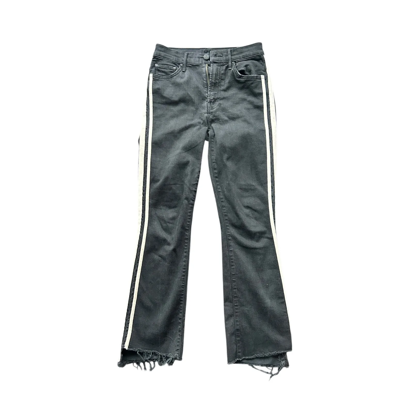 MOTHER Insider Crop Step Fray Guilty Racer Black Jeans Side Stripe Size 25 - Image 4