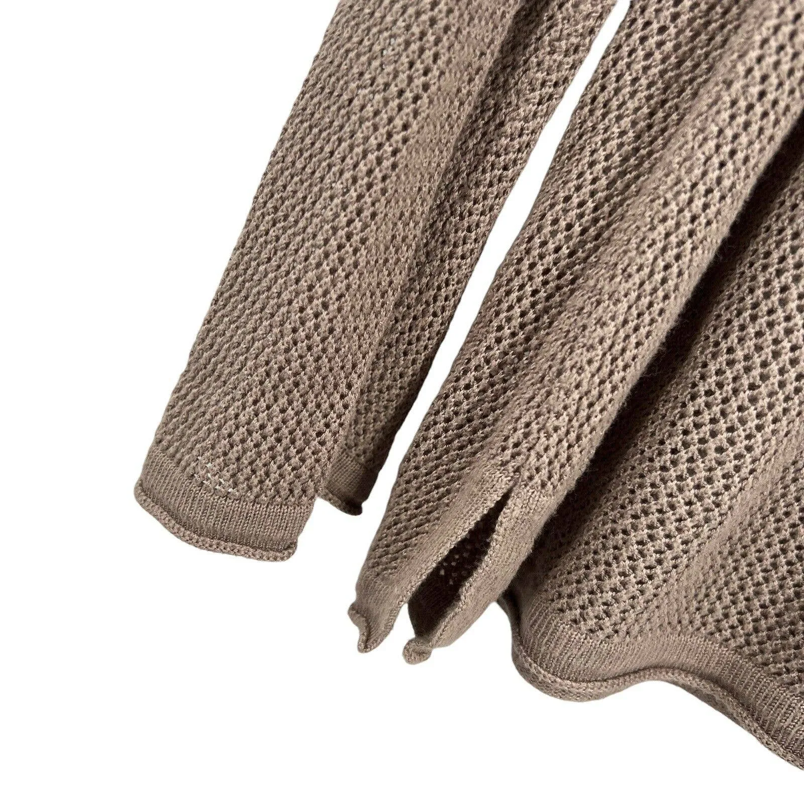 525‎ America Womens Taupe Black Open Knit Long Sleeve Pullover Top Size Medium - Image 3