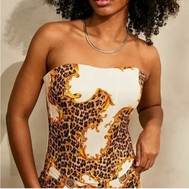 MIAOU X Urban Outfitters Perrie Corset Top Leopard Womens XS White - Image 11