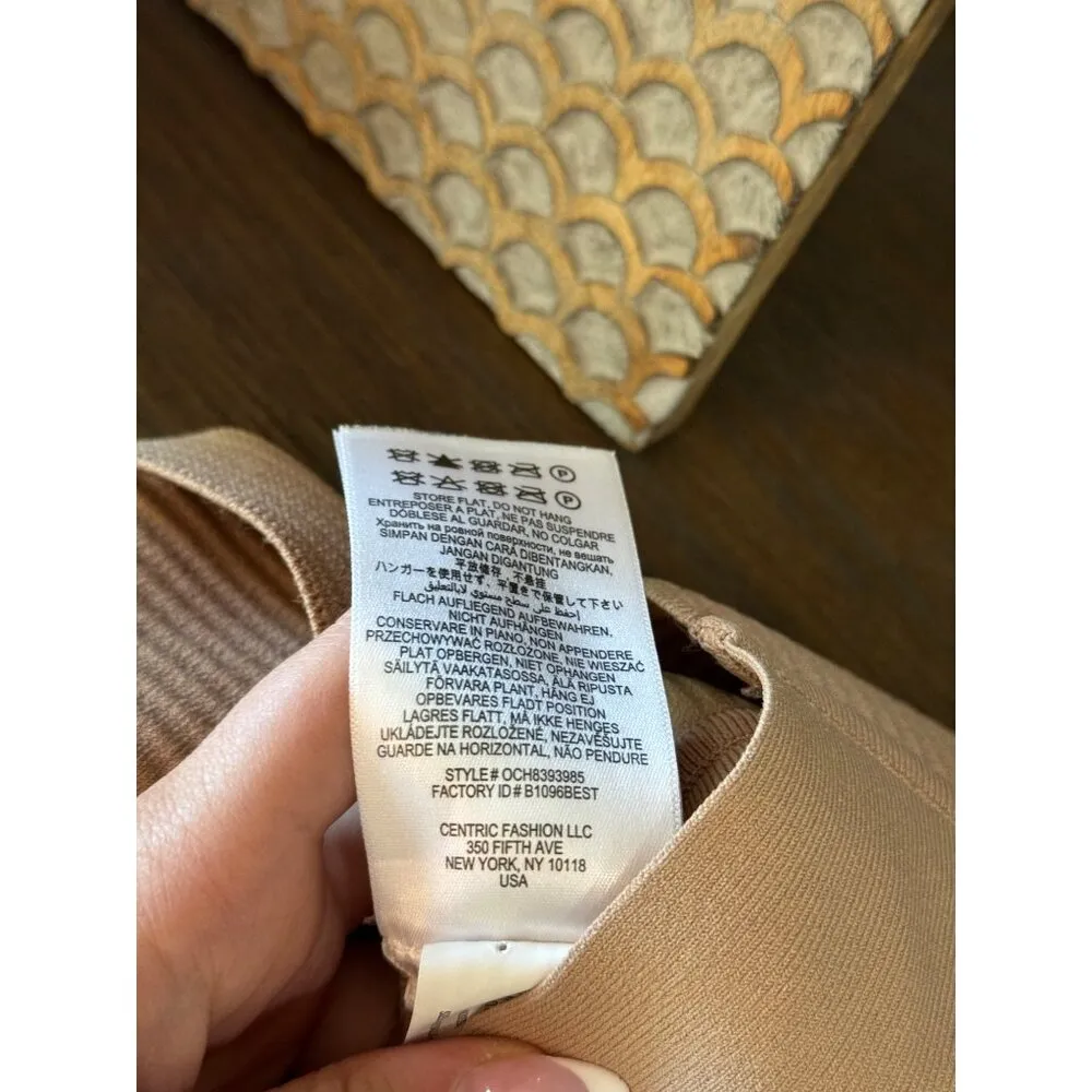 HERVE LEGER Ottoman Cutout Long Sleeve Minidress Fawn Womens Size Large - Image 12