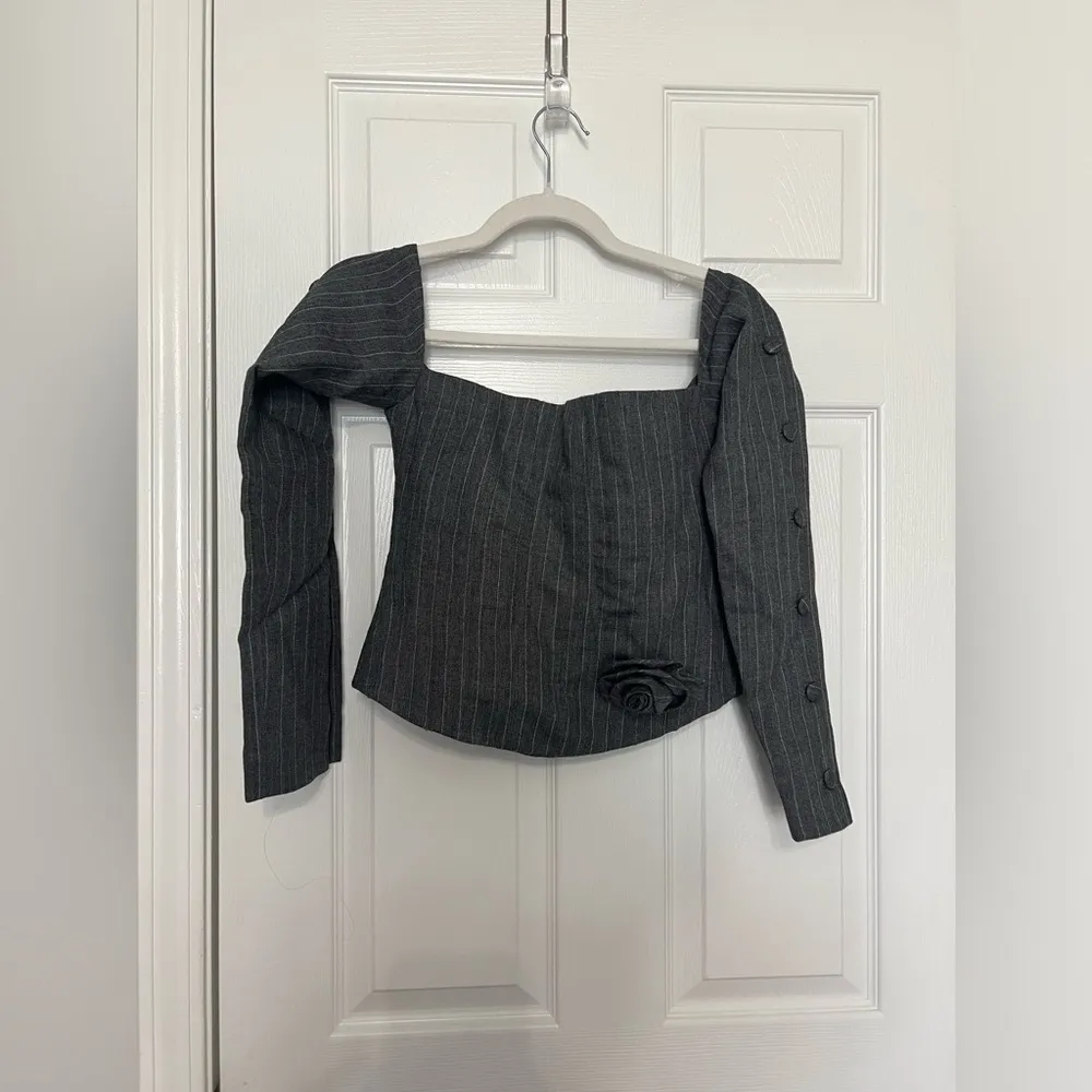 Saks Potts Bea Corset in Grey Pinstripe - Image 4