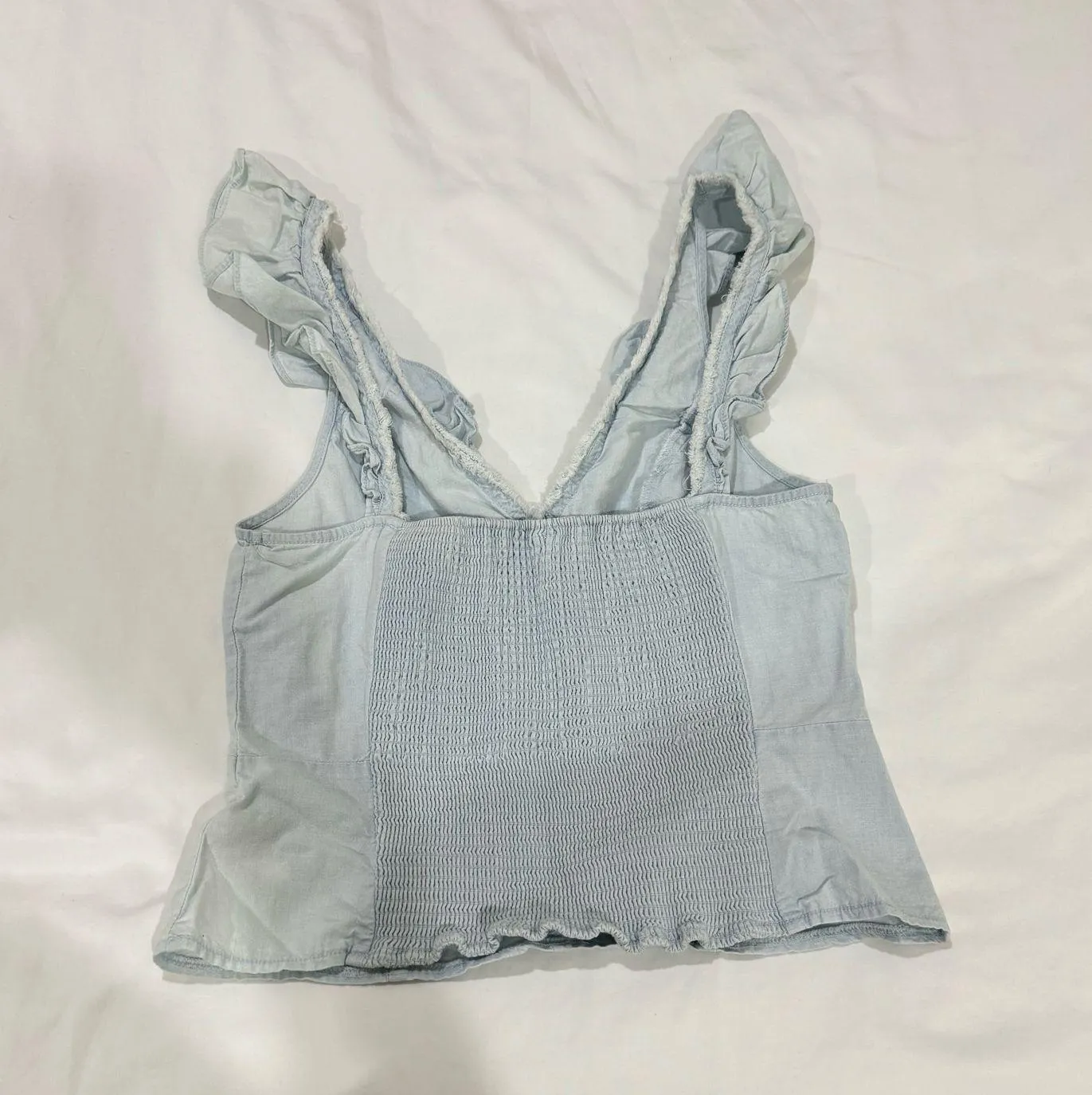 Free People Winona Denim Chambray Ruffle Sleeveless Tank Top- Size Small - Image 5