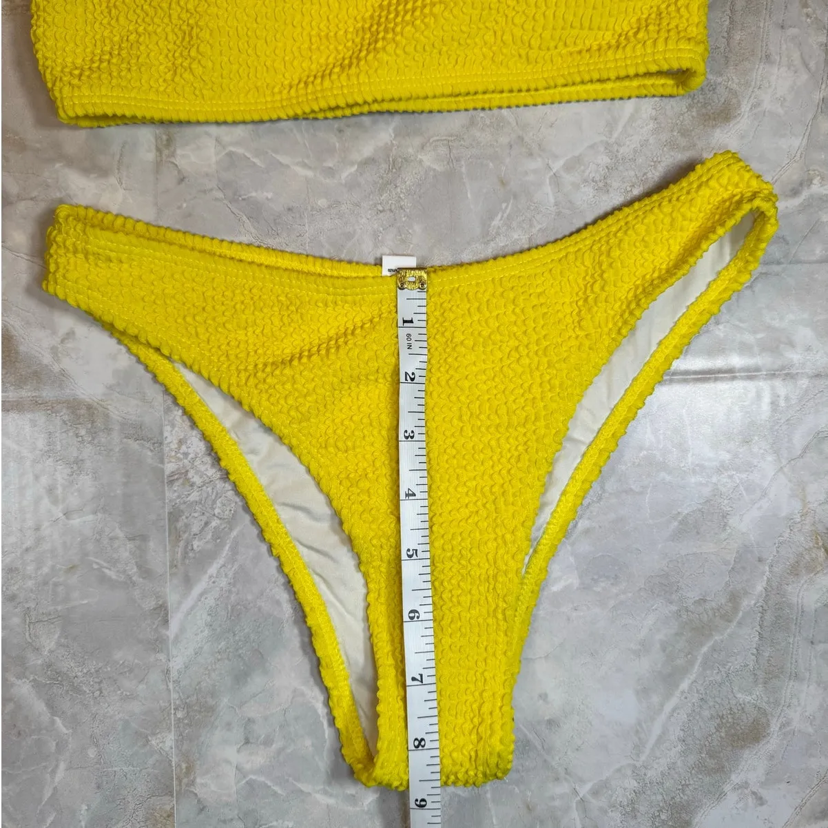 Bright Yellow Crinkle Bikini Set – Size S | Retro - Image 5