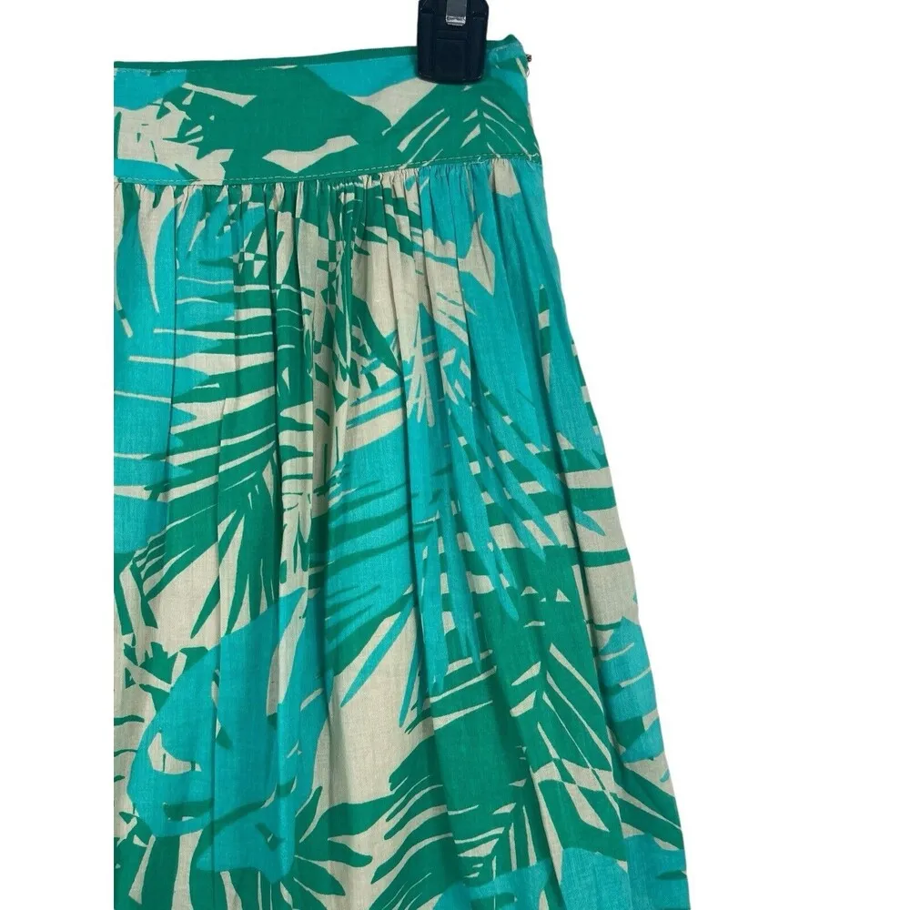 Ann Taylor Loft Aqua Blue Palm Leaves Pleated Beachy Tropical Short Skirt 6P NWT - Image 4
