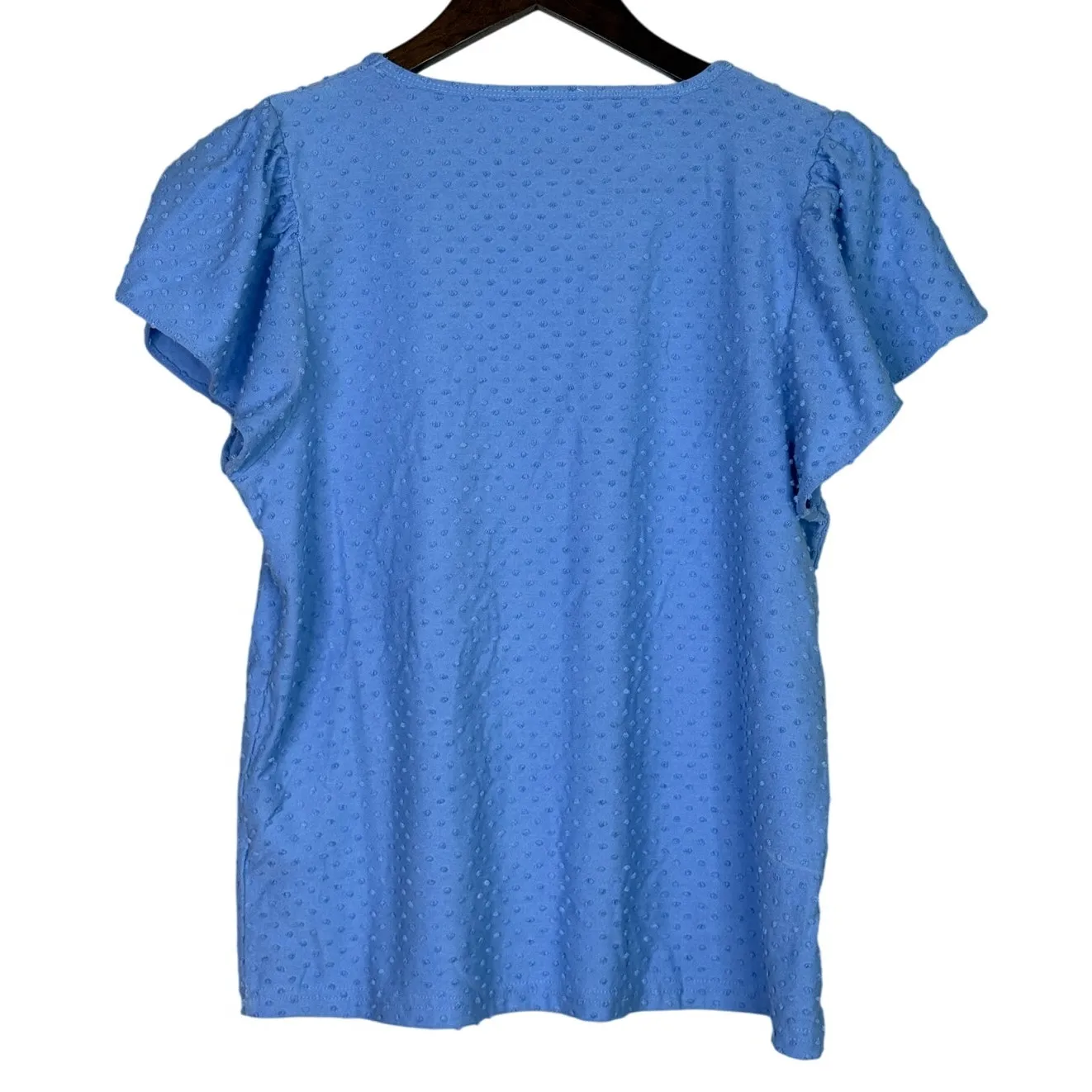 J. Crew Swiss Dot Textured Boyfriend Fit Style Short Sleeve Blouse S Light Blue - Image 4