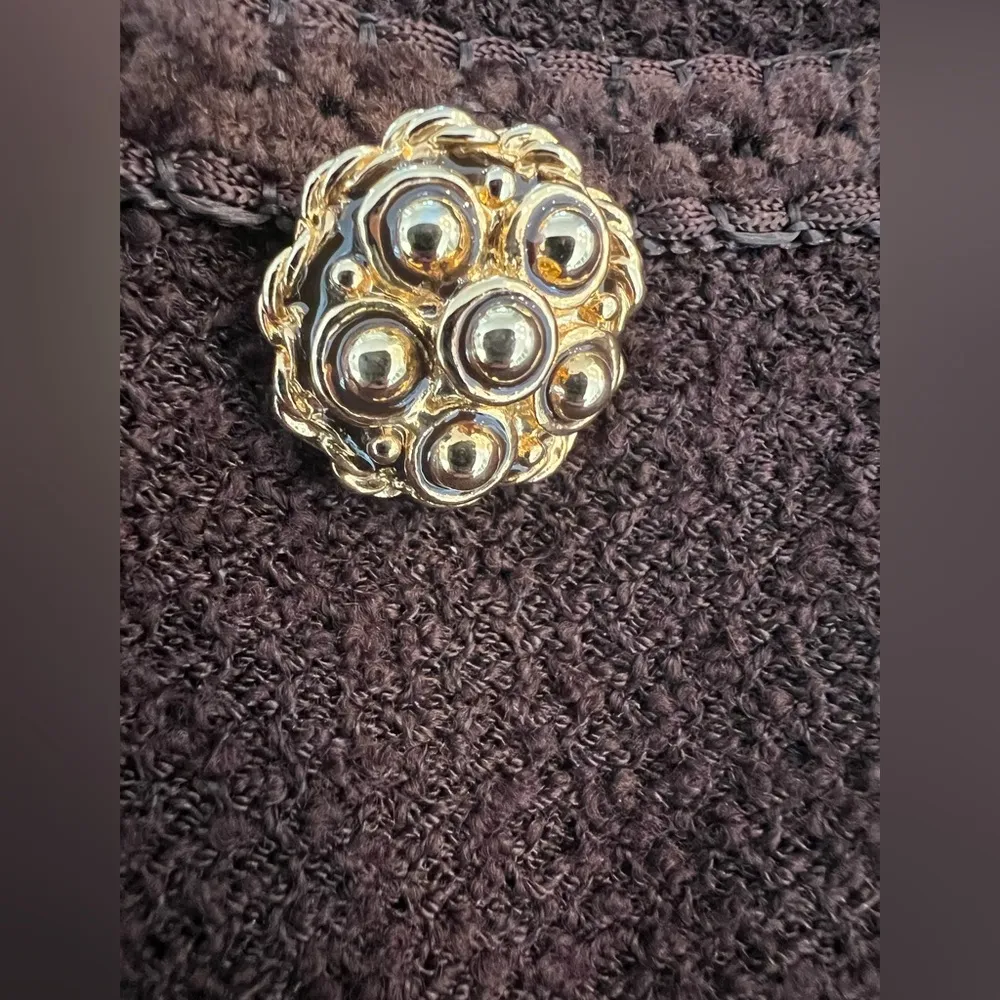 St. John Collection Brown Evening Knit Jacket Blazer Gold Buttons Size 10 EUC - Image 2