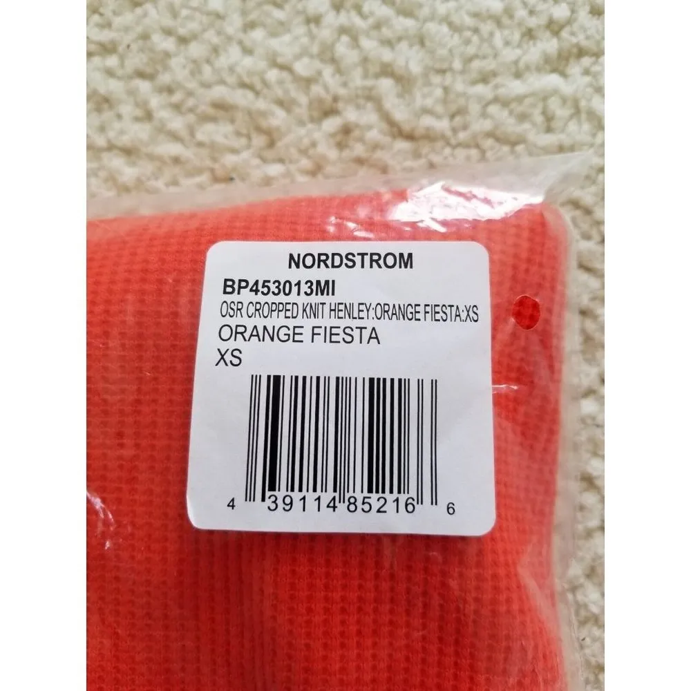 BP Split Neck OSR Cropped Thermal Knit Henley Shirt Orange Fiesta Size XS - Image 7