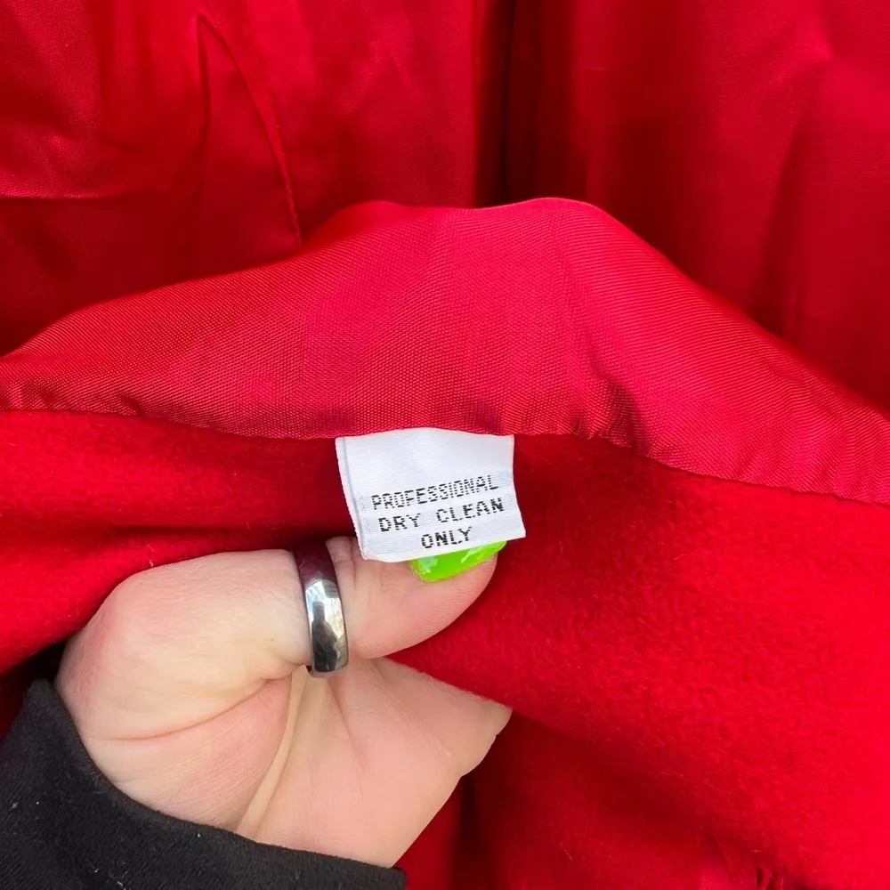 Vintage 80s Basile Red Wool Fringe Trench Coat Western Beyoncé Cowgirl Size M - Image 13