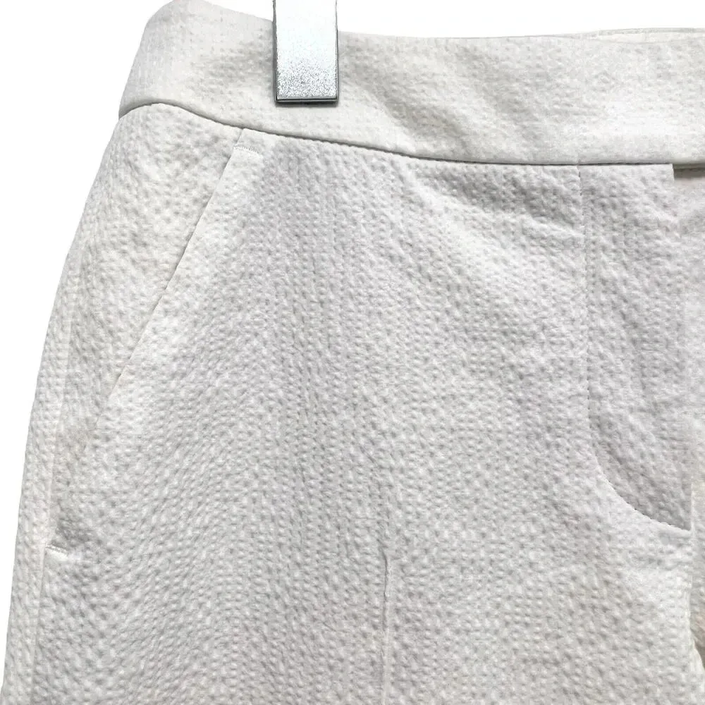 Akris Punto Textured Crop Cotton Cream Ivory Pants Dressy Preppy Trousers Size 2 - Image 6