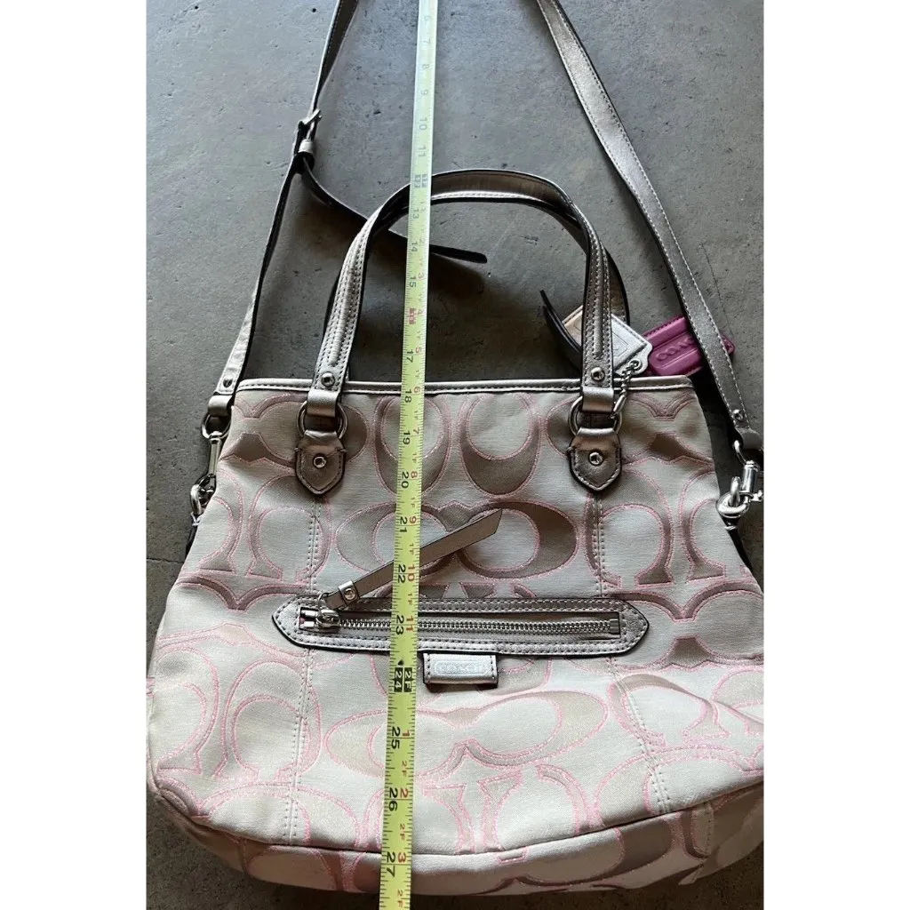 Coach Daisy Signature Metallic Outline Tote Shoulder Bag Hobo Purse Sateen PINK - Image 6