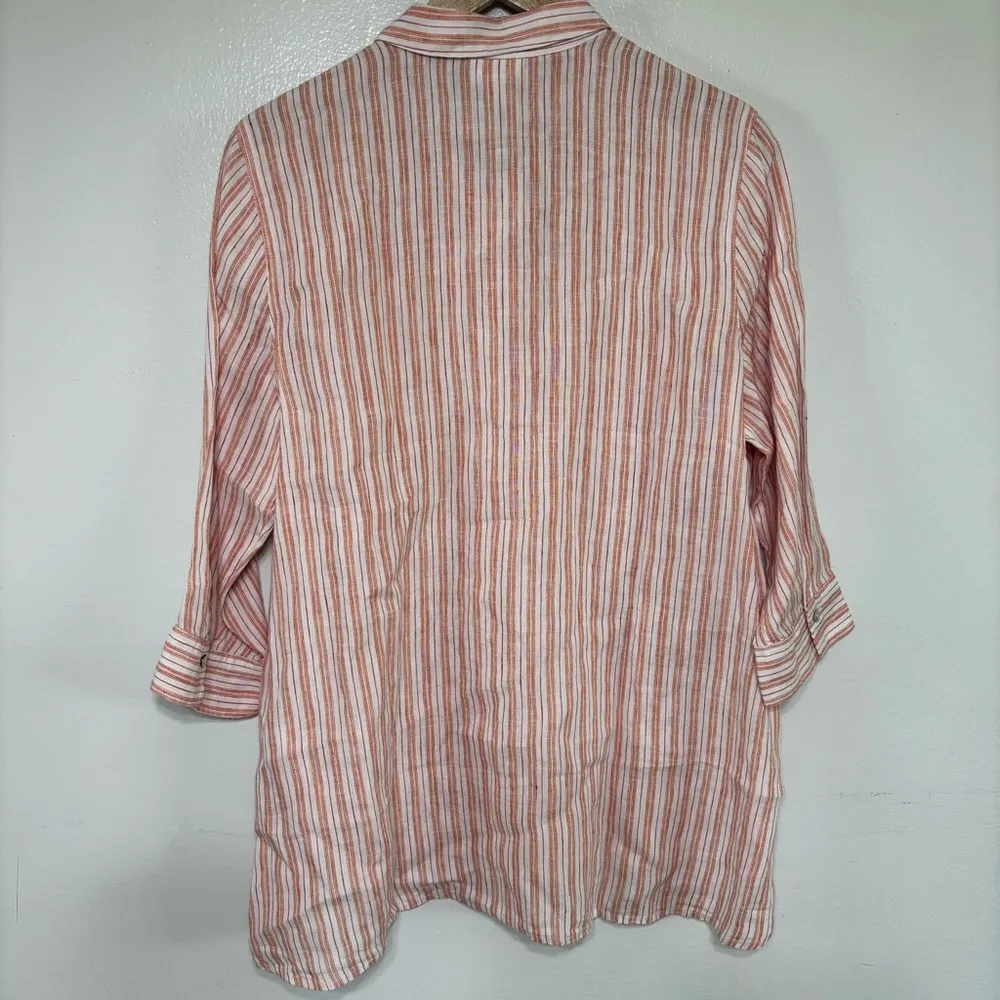 J.Jill Love Linen 100% Linen Tangerine Striped Tunic Blouse Size M Red Size M - Image 6