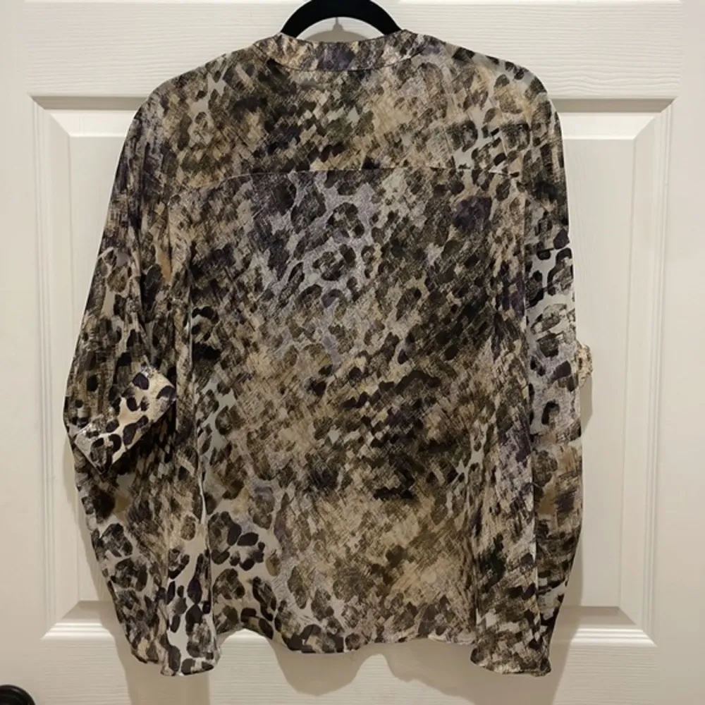 MM Couture By Miss Me Leopard Hi/Low Button Down Sheer Blouse - Image 5