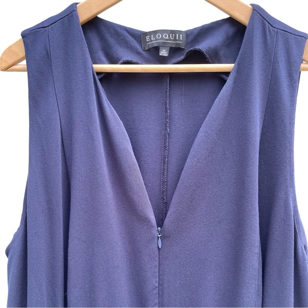 Eloquii Wide Leg Sleeveless V Neck Jumpsuit Plus Size Navy Blue One Piece Sz 22 - Image 5