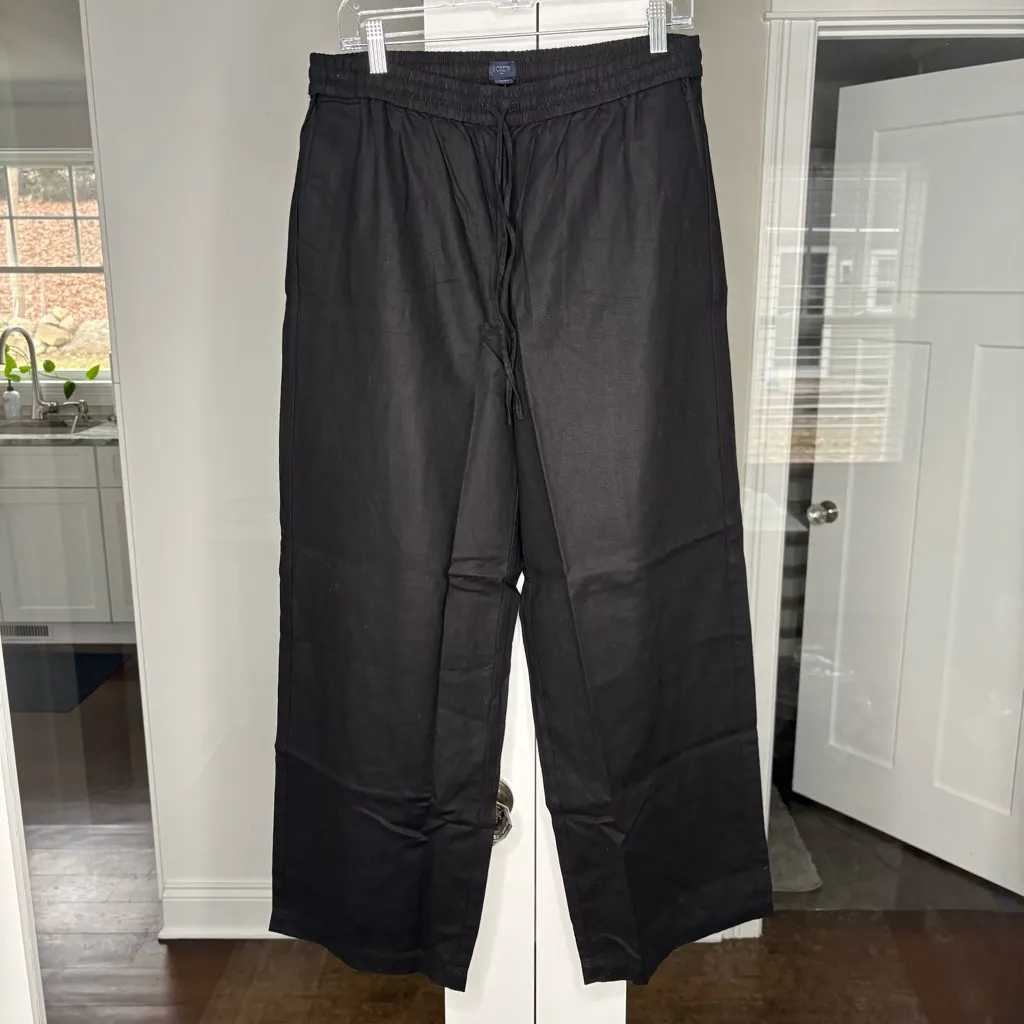 NWT J. Crew Linen-blend Slim Wide-leg Drawstring Pant Black - Image 2