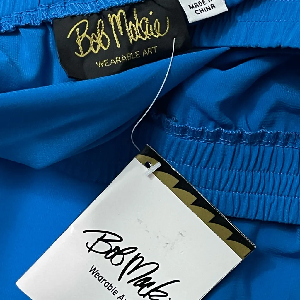 Bob Mackie Wide Leg Pants Size L Blue Elastic Waist Flat Front Pull On Boho Size L - Image 7