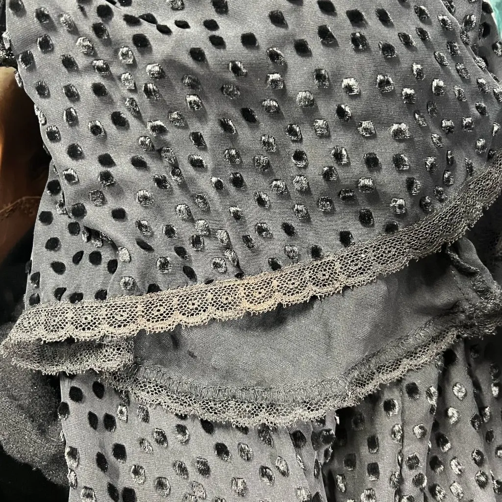 Betsey Johnson Vintage Black Swiss Dot Velvet‎ Flutter Sleeve Dress Size 4 - Image 8