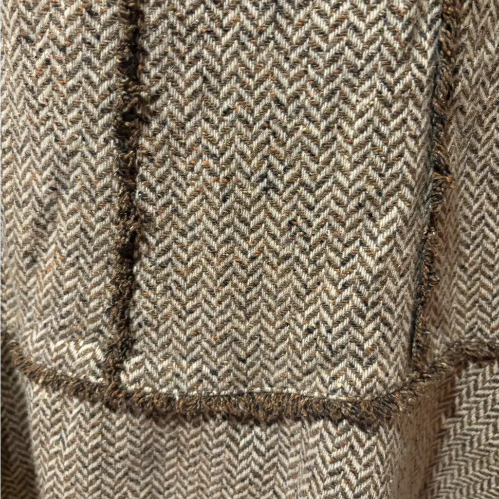 Ann Taylor LOFT a-line flounce skirt herringbone tweed pattern with fringe trim - Image 3